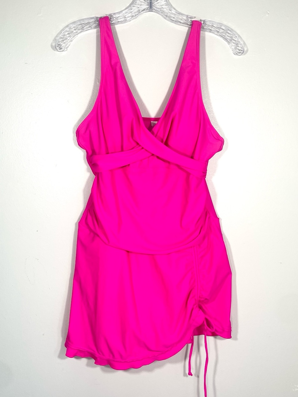 NWT Hot Pink Swim Dress One Piece Swimsuit Ruched Tummy Control Barbiecore